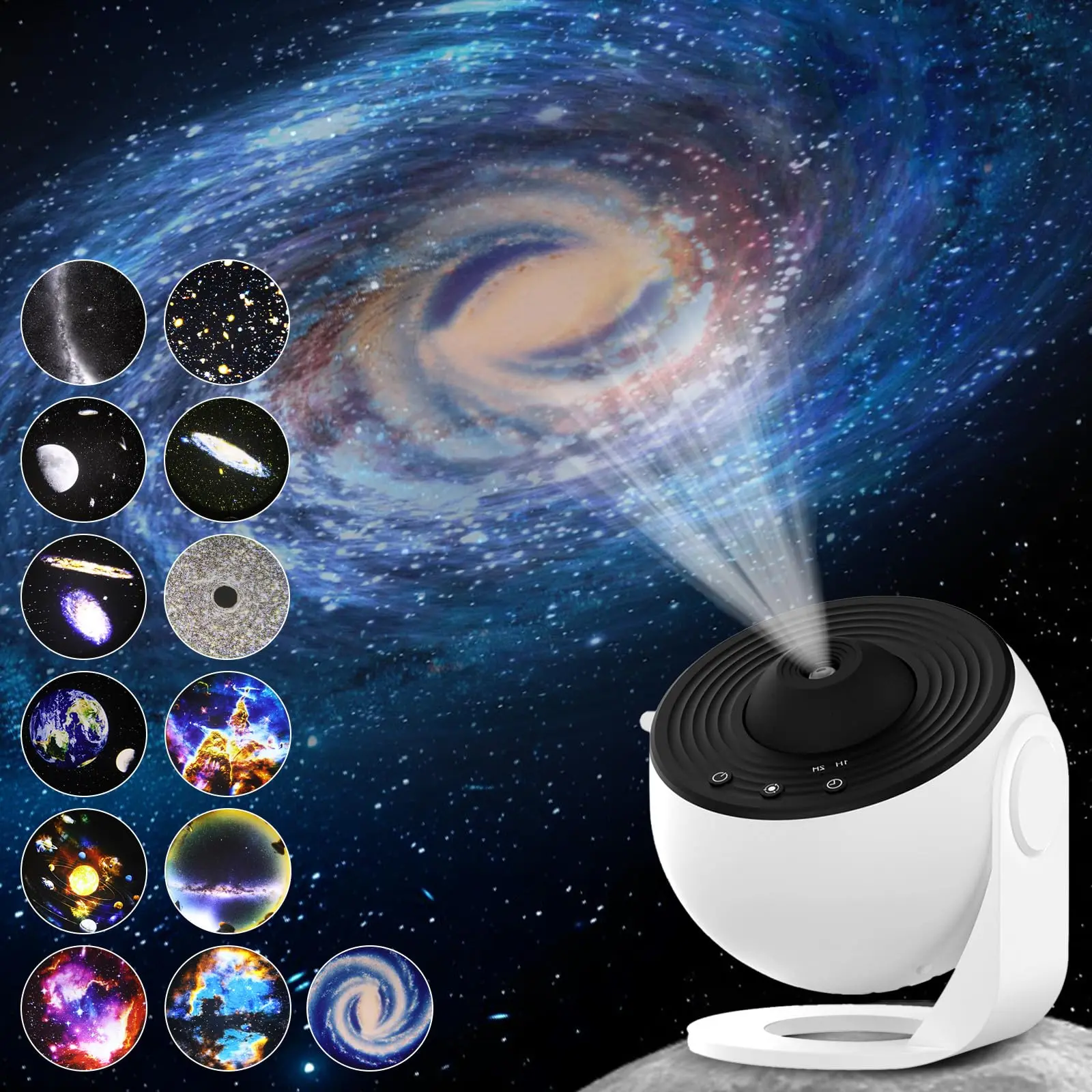 Galaxy Projector, HD Image Star Projector Galaxy Light Adjustable Knob, 13 Film Discs Planetarium Projector for Kids, 360° Rotating 1/2h Timer Simple 3-Button Control White Audio, Mother's Day Gifts