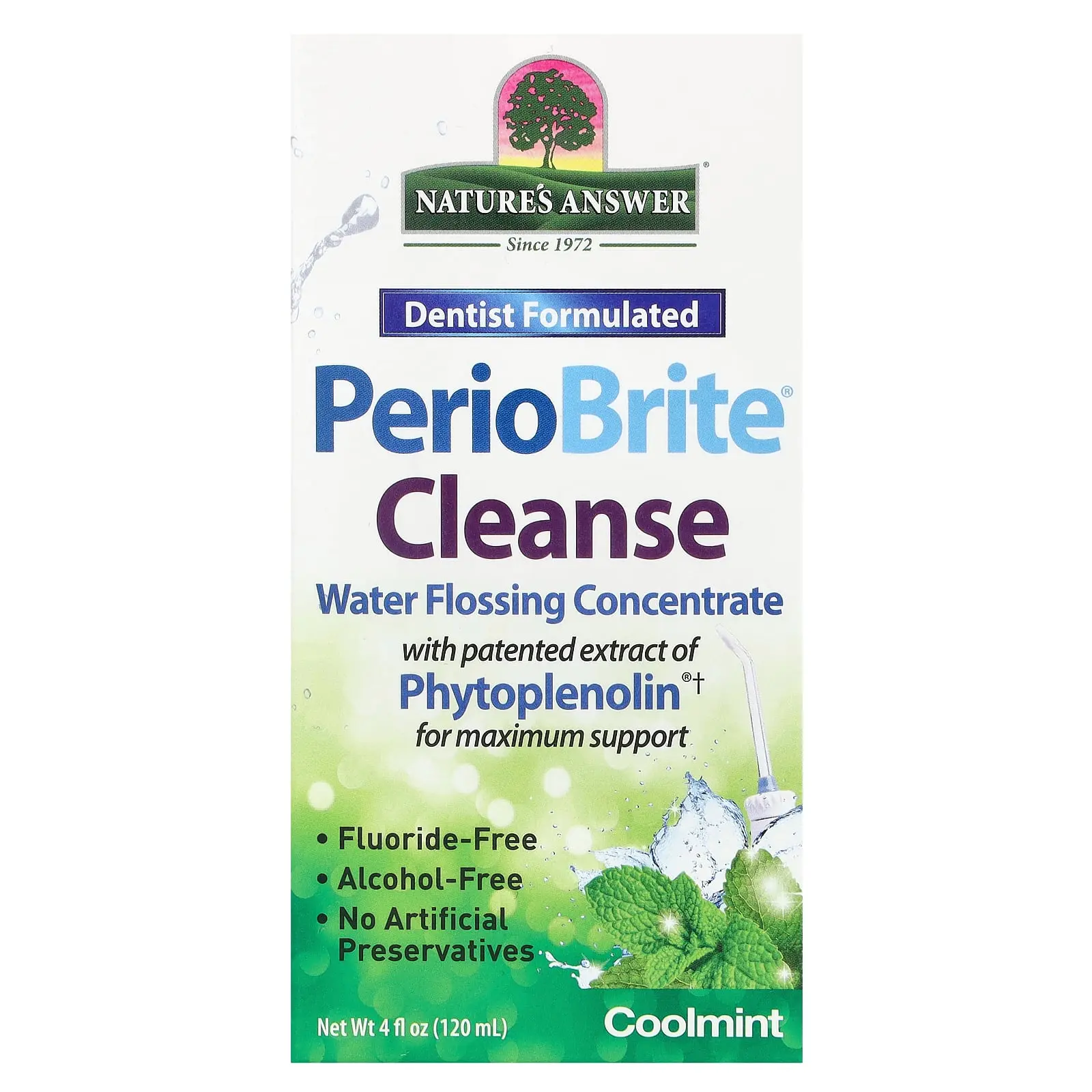 Nature's Answer PerioBrite® Cleanse, Water Flossing Concentrate, Cool Mint, 4 fl oz (120 ml)