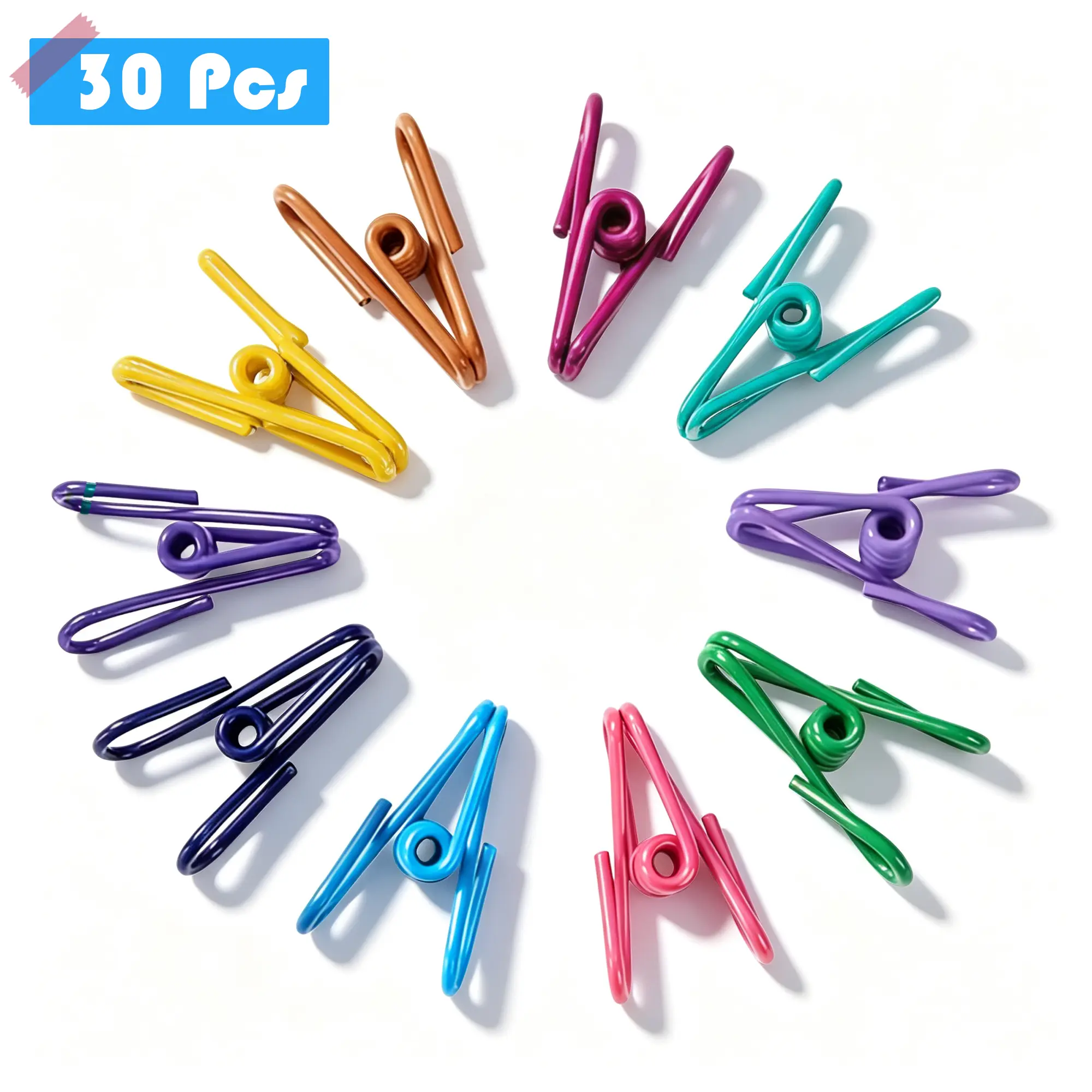 30 Clothes Pegs - Strong, Colorful Multi-Purpose Sewing & Home Clips for Food Bag Sealing, Laundry Drying