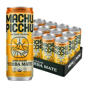 MACHU PICCHU ENERGY, Zero Sugar Yerba Mate, Clean Energy Drink Alternative, 12oz (Pack of 12) - 120mg Organic Green Coffee Bean Caffeine, Low Calorie, USDA Organic (Ocean Citrus)