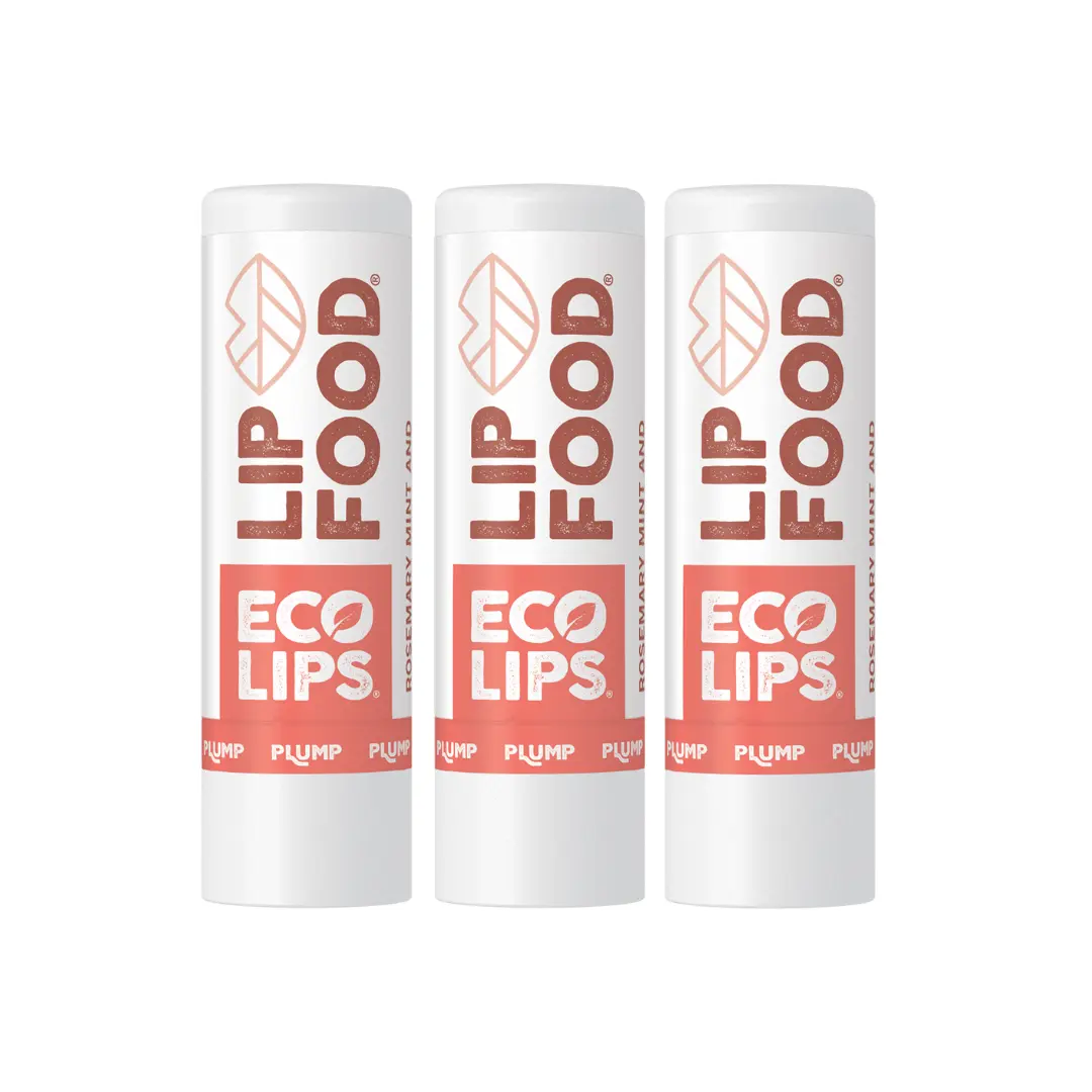 ECO LIPS, INC. Lip Food® Plump Organic Lip Balm 3 Pack - Rosemary Mint with Chamomile & Shiitake Mushroom Extract - USDA Organic, Fair Trade Certified, Gluten-Free, Soothing & Nourishing
