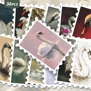 36pcs Elegant Waterfowl Illustration Art Stickers Pack | Dynamic Vinyl Decals with Whimsical Swan & Crane Designs | for Laptop, Decor & Gift | for Art Fans & Atmospheric Vibe Enthusiasts
