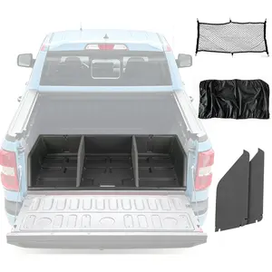 Full-Size Pickup Truck Cargo Box Organizer, Tail Box Storage Box Compatible with Truck Bed, Divider Truck Organizer with Net and Rain Cover, Black (52 inch)