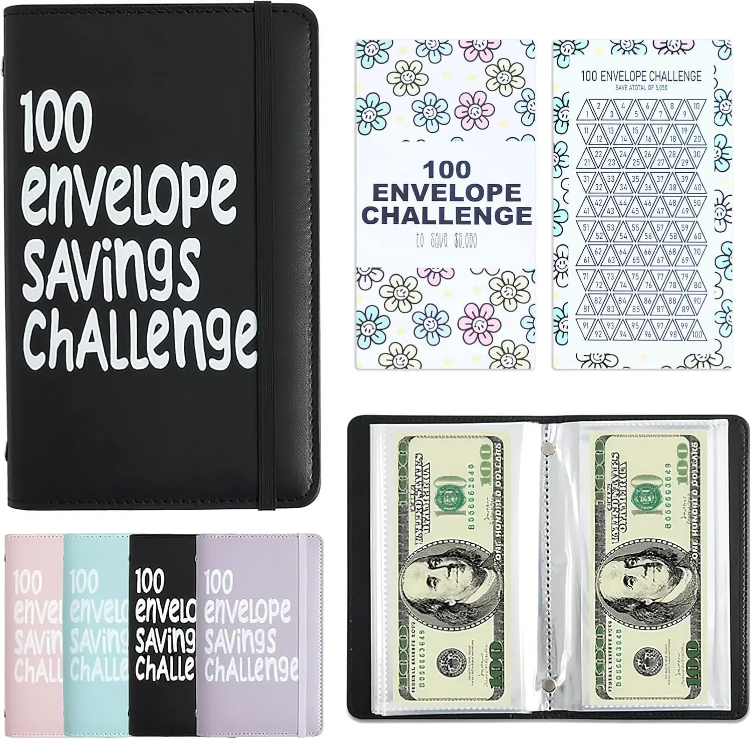 100 Envelopes Money Saving Challenge Book, No Folded Money Saving Binder | Keep Money Neat and Flat, Easy and Fun Way to Save $10,000 or $5,050 with Family, Friends, Bestie, Good Habit of Saving Money