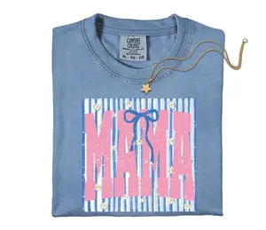Comfort Colors Mama Bow T-Shirt, Striped Mama Top, Coquette Mom Shirt, Mothers Day Gift, Mama Bow Stripes T-Shirt