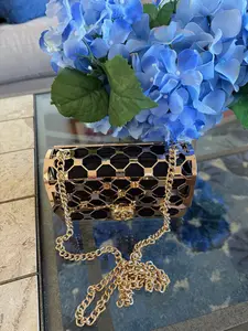 Stunning Laser Cut Gold Crossbody Box Bag