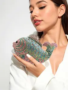 Women's Elegant Fish Rhinestone Clutch with Glitter Crystal Details Perfect for Weddings Proms and Parties Ideal for Brides