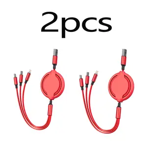 2pcs 3-In-1 Retractable Multi-Charger Cable 100w USB Compatible iPhone Android C-Type Phone Stand Mini Portable Fast Charging Car Charger Retractable Cord