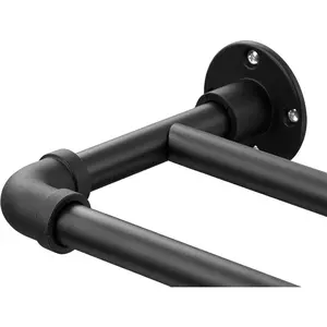Heavy Duty Double Curtain Rod for Windows 66-120”, 1 inch Industrial Black Double Rod Wrap Around, Adjustable Drapery Rod for Sliding Glass Door, Bedroom, Living Room