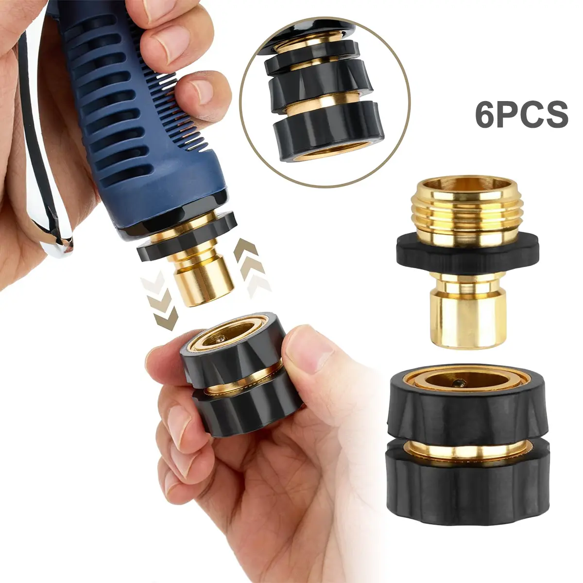 6PCS Garden Hose Quick Connector, 3/4 Inch Male and Female Garden Hose Fitting Quick Connector with Rubber Washers