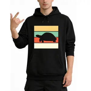 Vintage Long Sleeve Hoodie with Retro Tortoise Sunset Design – 220G Comfort Wear