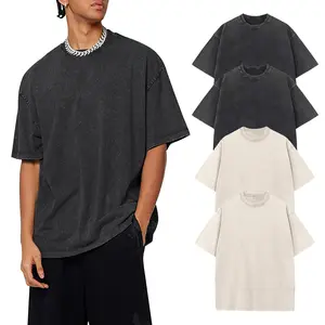Gihuo Men Women Oversized T Shirts Vintage Tee Loose Fit Short Sleeve Casual Streetwear Baggy Washed Unisex Tops Beige Crewneck Machine Washable High-Quality Cotton Basic Menswear