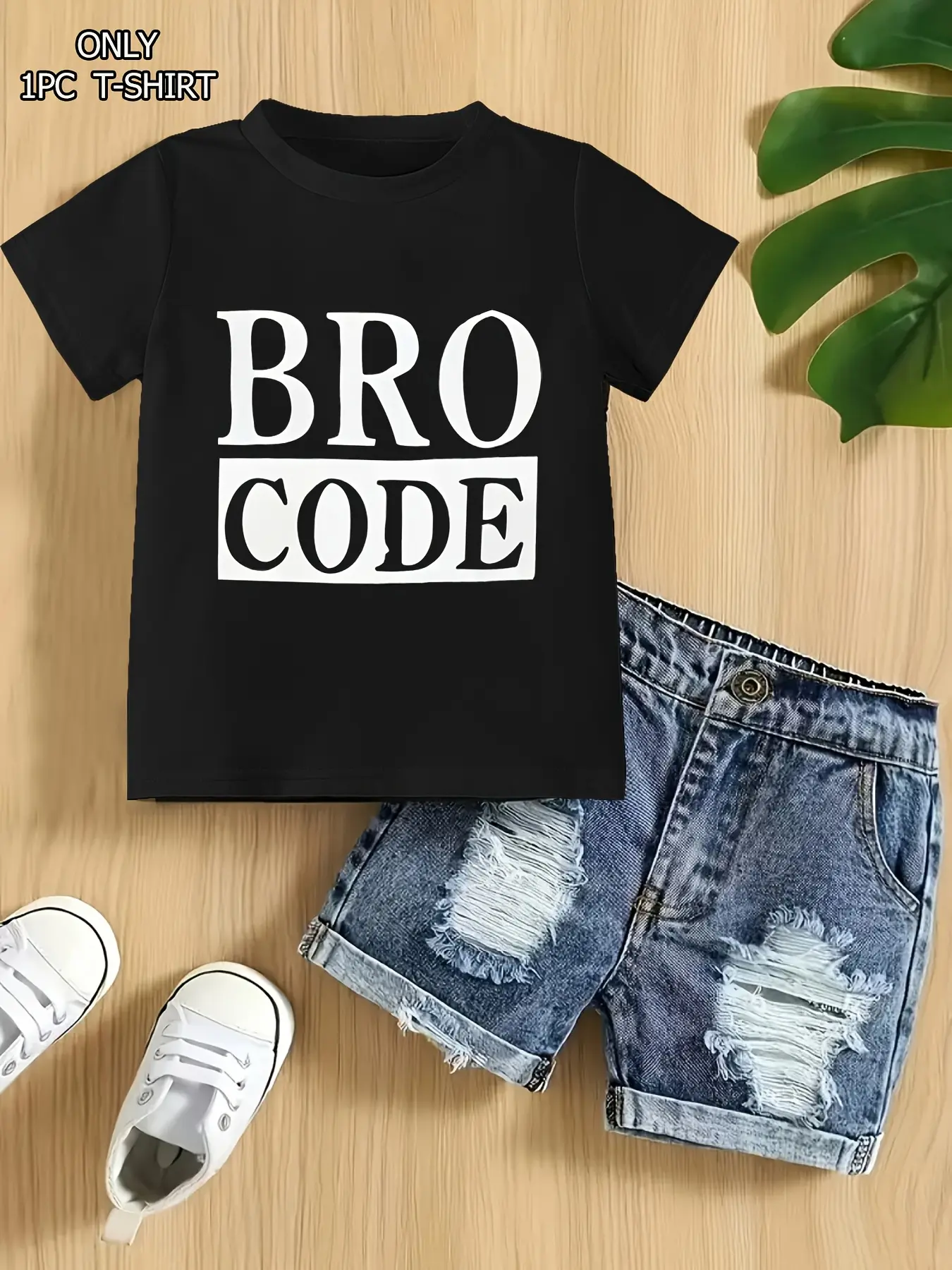 Toddler Boys Bro Code Letter Graphic Short Sleeve Cotton T-Shirt, Classic Crew Neck Black Kids Casual Summer Tee Only Top