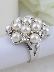 Engagement Rings Crystal Rhinestone Imitation Pearl, K Plated Snowflake Style, Perfect for Wedding & Christmas Gifts, Fashion Rings