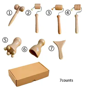 Wooden Manual Massage Tool Set, 7 Counts/set Including Massager & Box, Professional Manual Massage Tool for Home & Travel