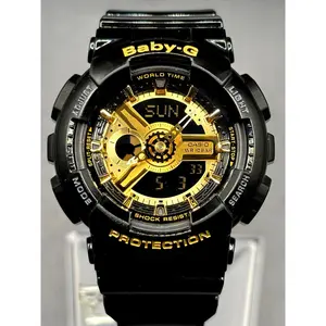 Casio Baby-G BA-110-1A Glossy Black Gold Analog Digital 100M Women's Watch NIB