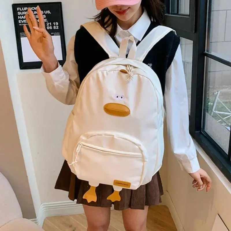 Women's Cartoon Duck Cartoon Character Nylon Shoulder Bag - School Backpacks, Multifunction Rucksack Backpack, Cute Designer Casual Travel Daypack for Female College Students