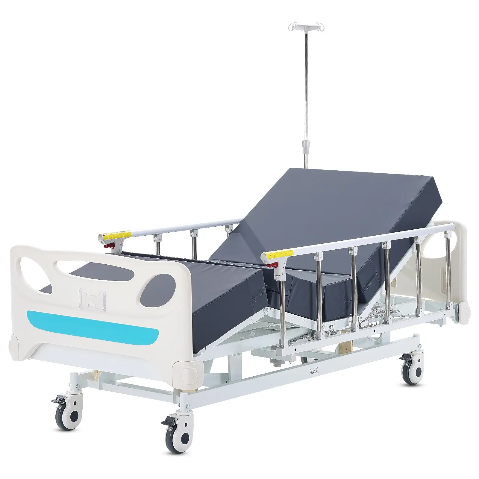 VEVOR Premium 3 Function Full Electric Hospital Bed, ICU Electric Medical Bed with Mattress IV Pole, Handheld Controller and 5-Inch Locking Casters for Home Hospital Use, 440LBS Loading
