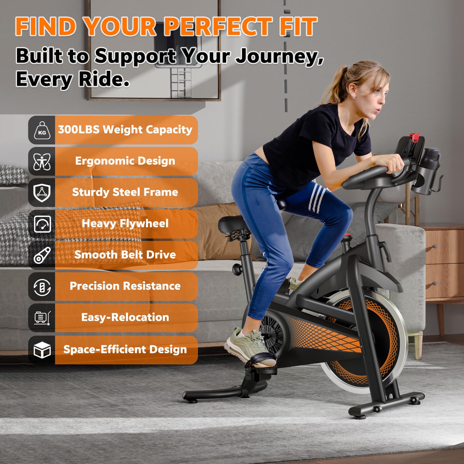SAVEYOUR Adjustable Resistance Comfort Seat Indoor Exercise Bike with Quiet Magnetic Resistance and Ergonomic Seat for Home Fitness Cardio in Black & Orange