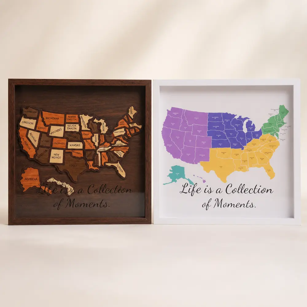 Framenow USA Travel Map Shadow Box Frame, 50 States Memory Tracker, Road Trip Keepsake Wall Decor, Gift for RV Travelers, Couples & Families