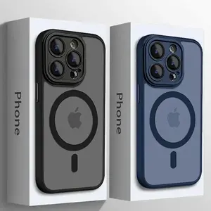 Translucent Original Case For iPhone 15 16 14 13 11 12 Pro Max For Magsafe Magnetic Wireless Charge Lens Protector Matte Cover