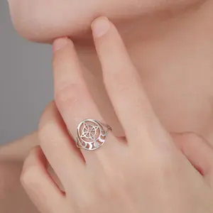 LIKGREAT Witch Knot Ring Sun Moon Hollow Rings for Women Men Witchcraft Celtic Knot Good Luck Protection Amulet Gifts