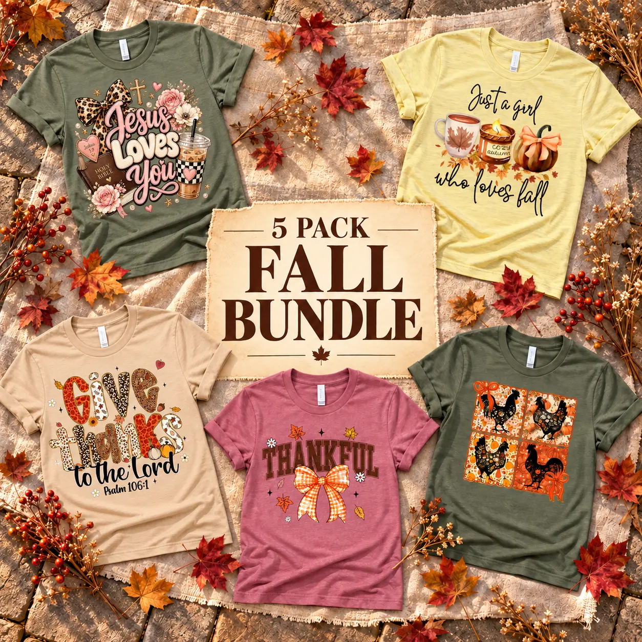 Love in Faith I Fall Christian Tees 5-Pack