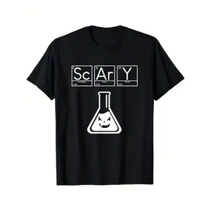 Men's Periodic Table Chemistry T-Shirt - Scary Element & Bats Graphic Halloween Science Gift for Adults,  Casual Short Sleeve Tee with Spooky Lab Design (Sizes S-XXXL) | Funny Chemistry Apparel for Halloween Parties & Casual Attire