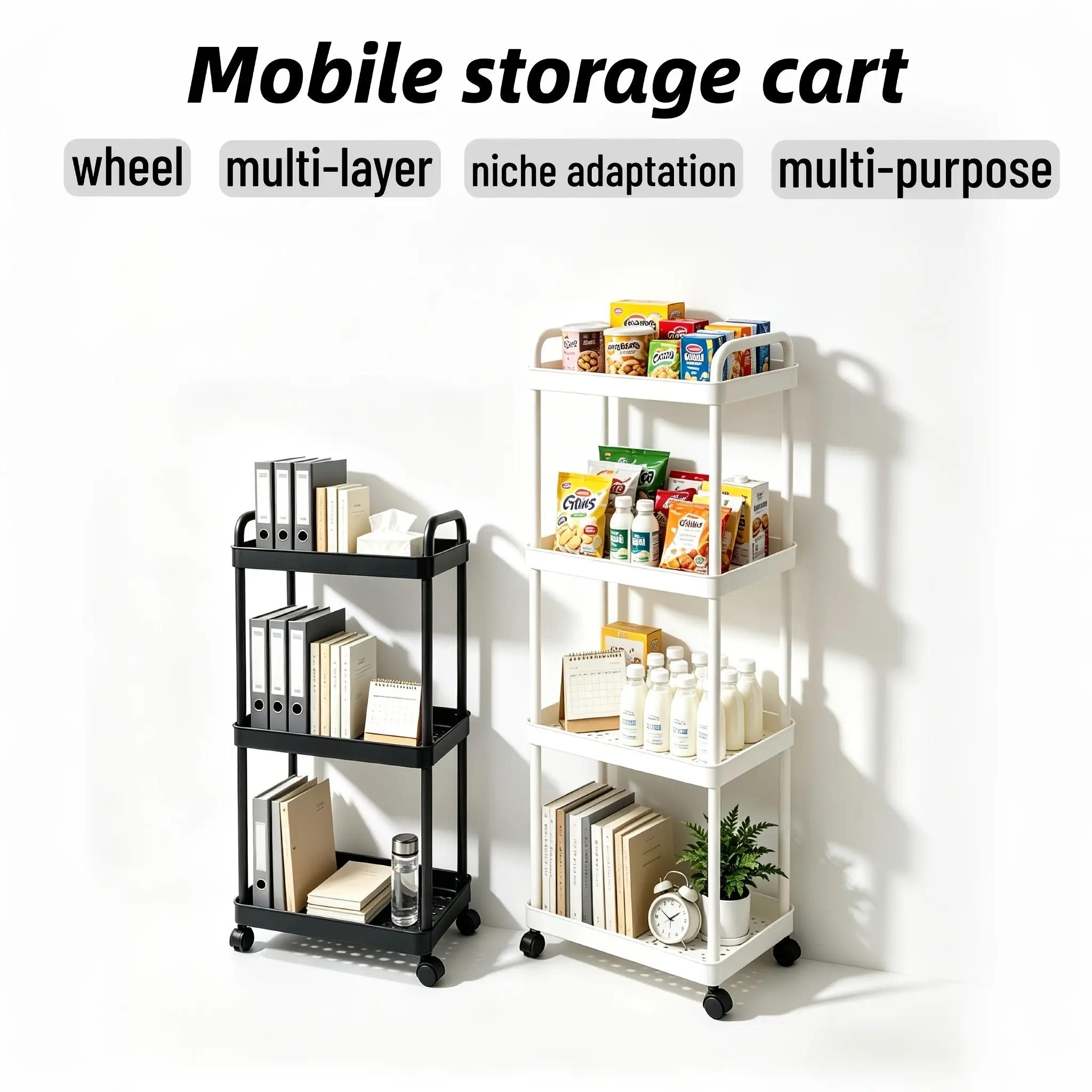 Multifunctional Trolley Rack Kitchen Bathroom Toilet Floor Multi-Layer Movable Storage Rack Practical Home Organization Modern Easy Design