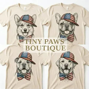 Personalized Patriotic Dog Mom/Dad Tee - Custom 25 Dog Breeds - Vintage Sand Color Soft T-Shirt
