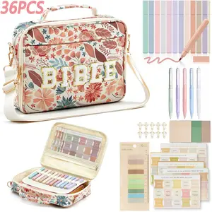 Bible Cover Case for Women, Large Bible Bag w/Shoulder Strap, Bible Study Supplies Bible Journaling Kit  Book Carrying Case with Bible Highlighters, Mothers Day Christian Gifts for Women