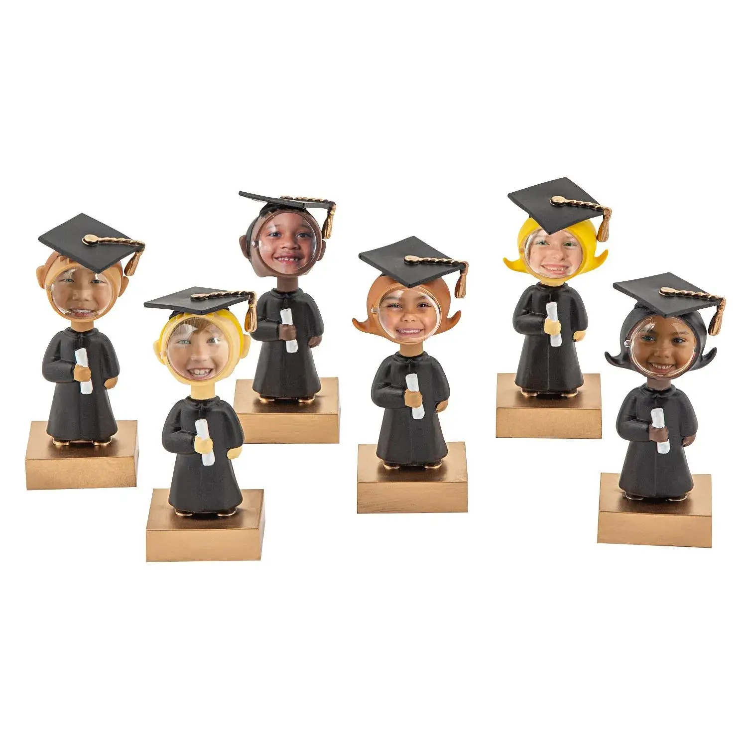 4" Bobblehead Graduates with Diplomas Plastic Picture Holders - 12 Pc.