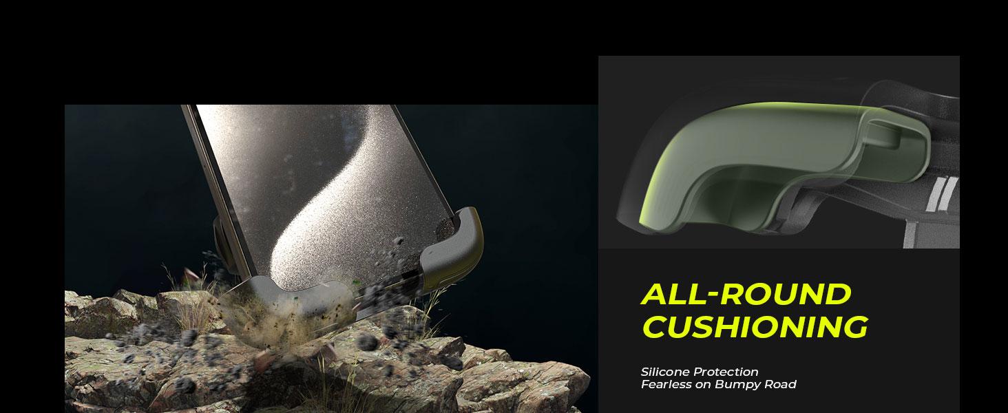 Bike Phone Holder with Easy Install Shockproof Silicone Fits 4.7-6.8 Inch Phones Compatible with Bicycles eBikes Scooters Mountain Bikes and Motorcycles Secure Grip Quick Installation - Smartphone