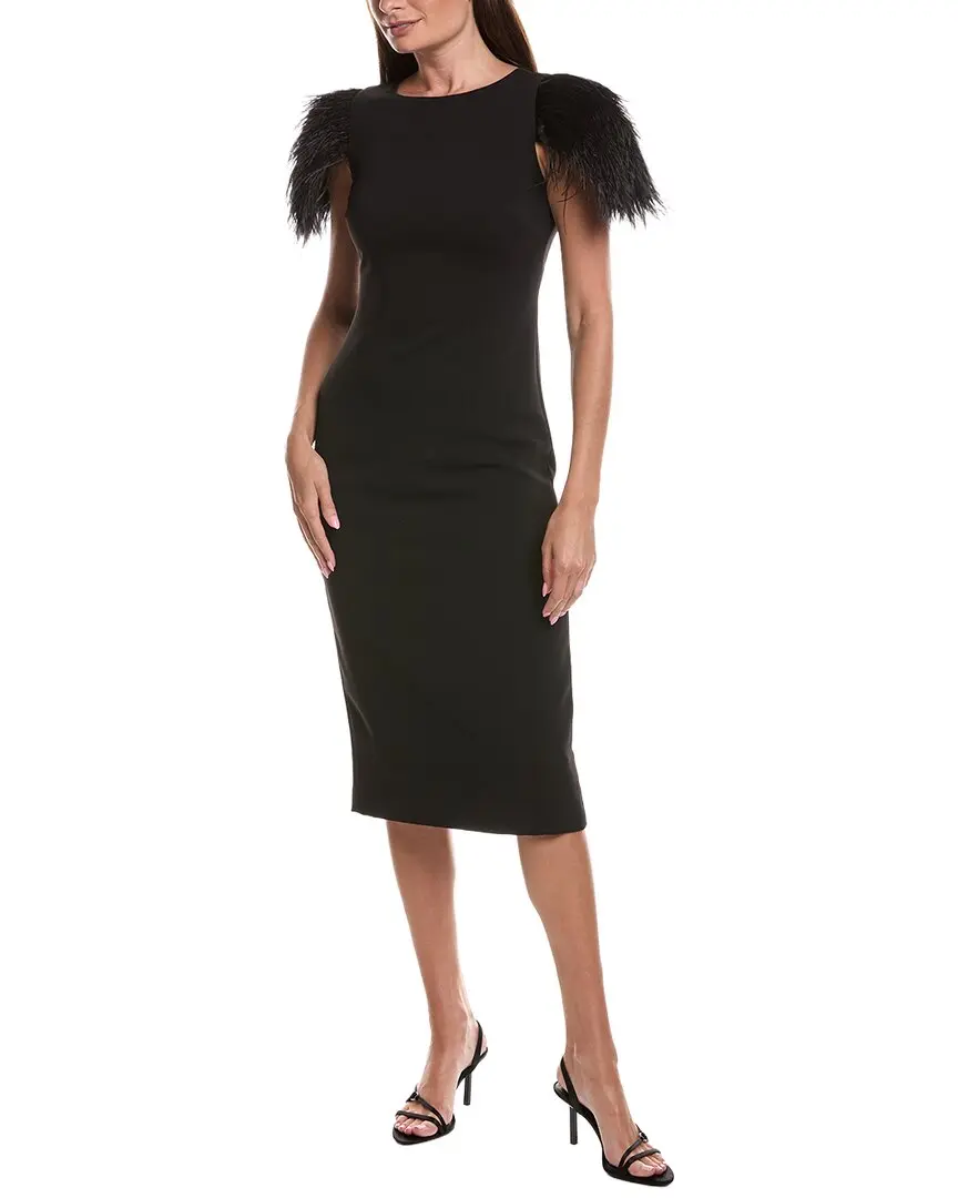 Badgley Mischka Feather Shoulder Cocktail Dress