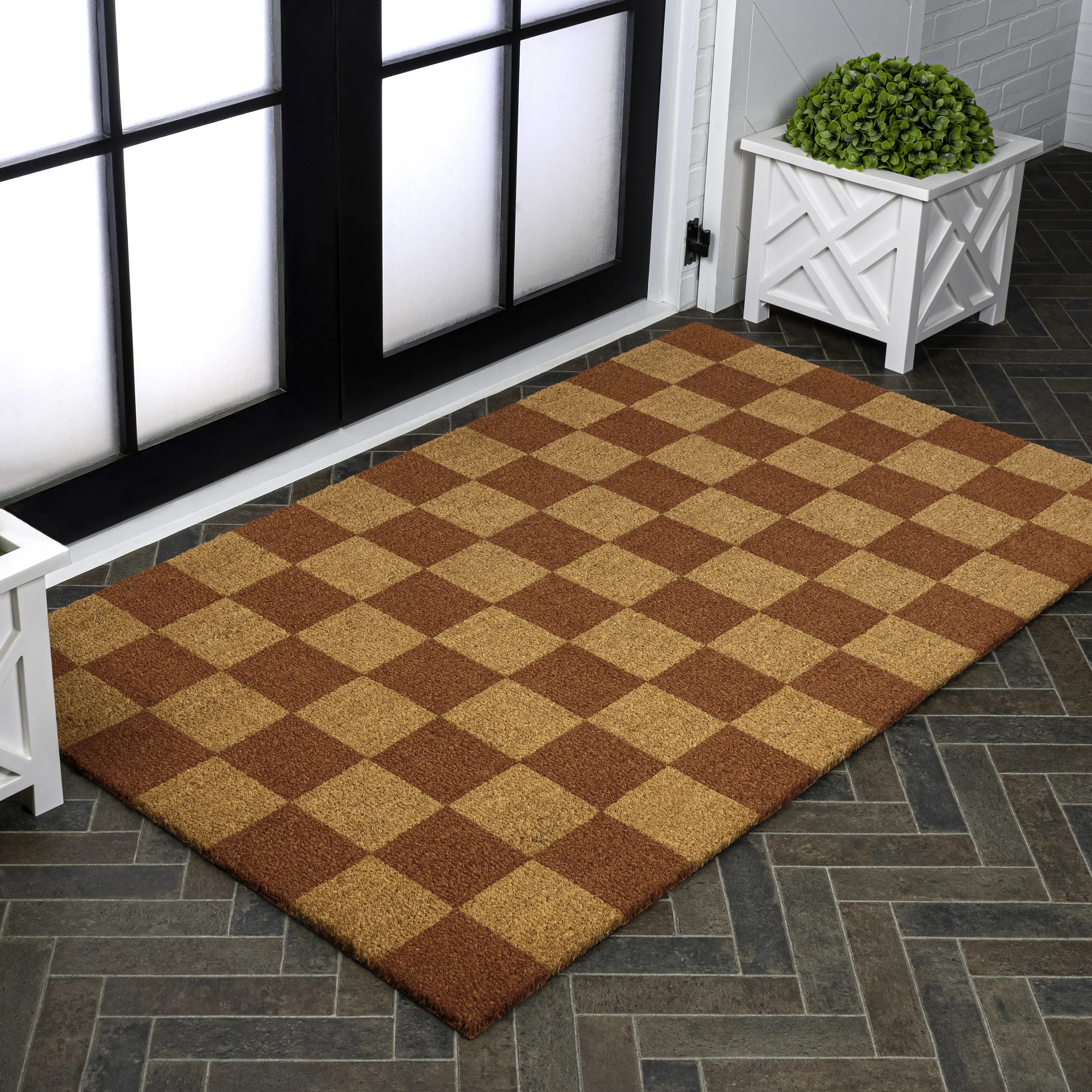 Porter Classic Farmhouse Checkered Coir Area Rug
