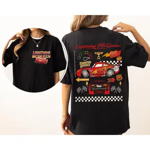 Cars L1ghtning McQueen 95 Retro 2-sided ( T-Shirt , Hoodie , SweatShirt ), Cars Pit Crew Shirt, Family Matching Tee, Magic Kingdom , For Women