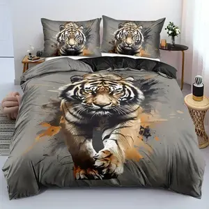3 Piece Soft Comfortable Tiger Themed Queen Bed Linen Set, Large Duvet Cover with Tiger Pattern, Animal Print Bedding for Cozy Sleep, Soft Bedding Sets