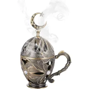 Frankincense Resin Incense Burner, Vintage Cone Incense Burner, Zinc Alloy Charcoal Incense Burner with Handle, Antique Bakhoor Incense Holder Decor for Home, Yoga, Meditation