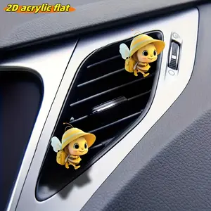 2D Flat 1pc Cute Bee Pattern Car Air Vent Aromatherapy Decoration Holder Car Decor Clip, 2D Flat