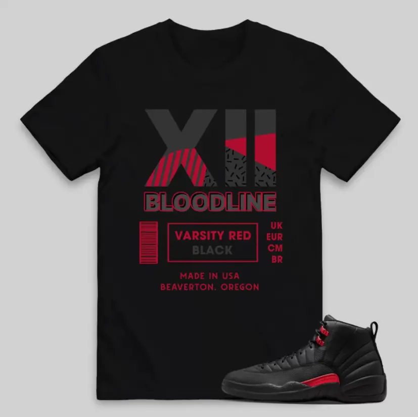 12s Bloodline Shirt, AJ12 Bloodline Match Tee, Match XII Shirt, Sneaker Label Shirt