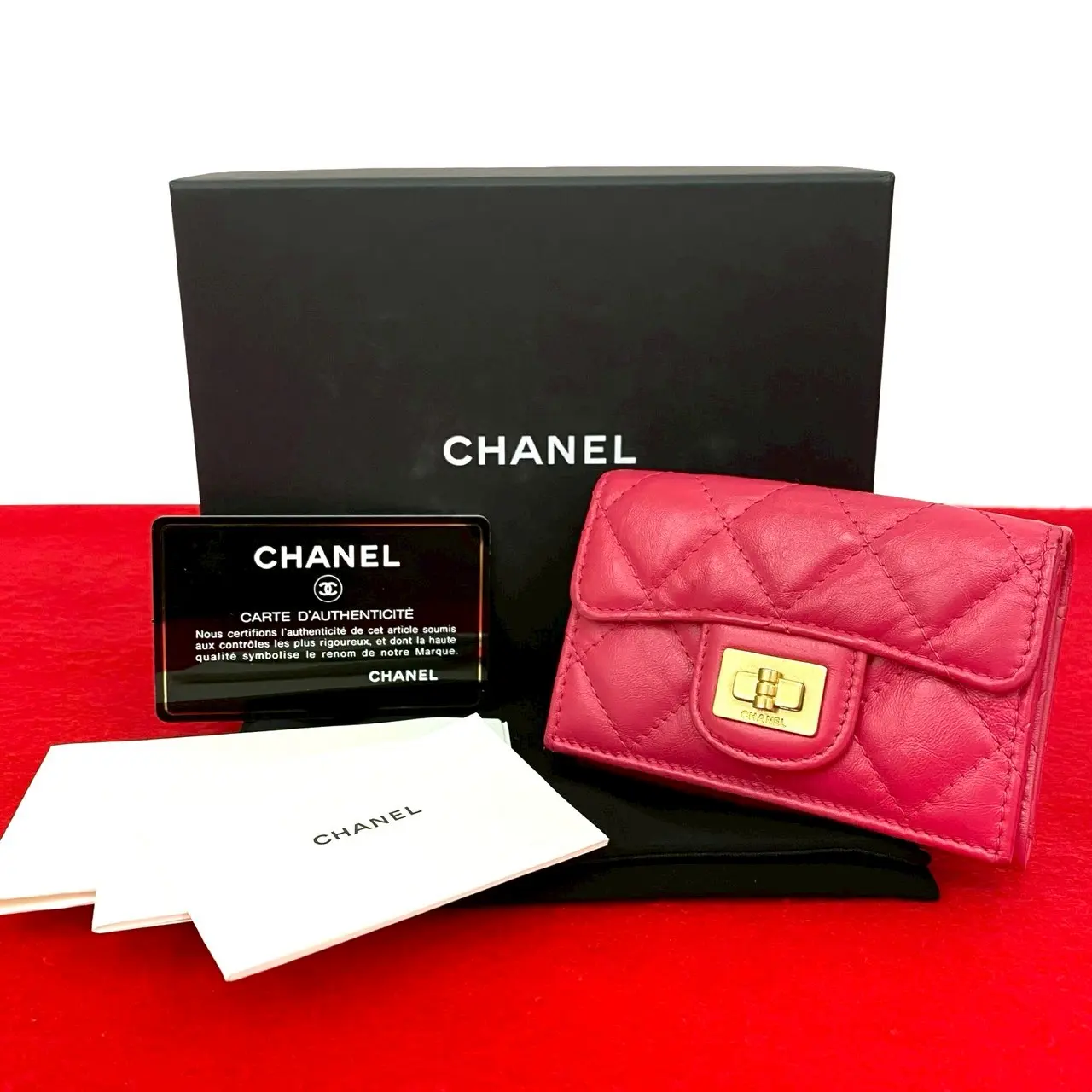 Pre-owned CHANEL Lambskin Small Leather Goods 2.55 Trifold Wallet