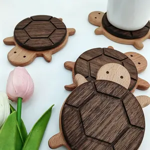 Wooden Turtle Magnetic Coaster – Cute Anti-Scald Heat-Resistant Pad for Coffee & Tea Cups, Minimalist Desktop Decor