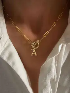 Women's Letter Pendant Necklace, Initial Letter Necklace, Classic Simple OT Buckle Stainless Steel Chain, Minimalist Chain, Casual Style, All Seasons Jewelry, Modern Versatile Accessories