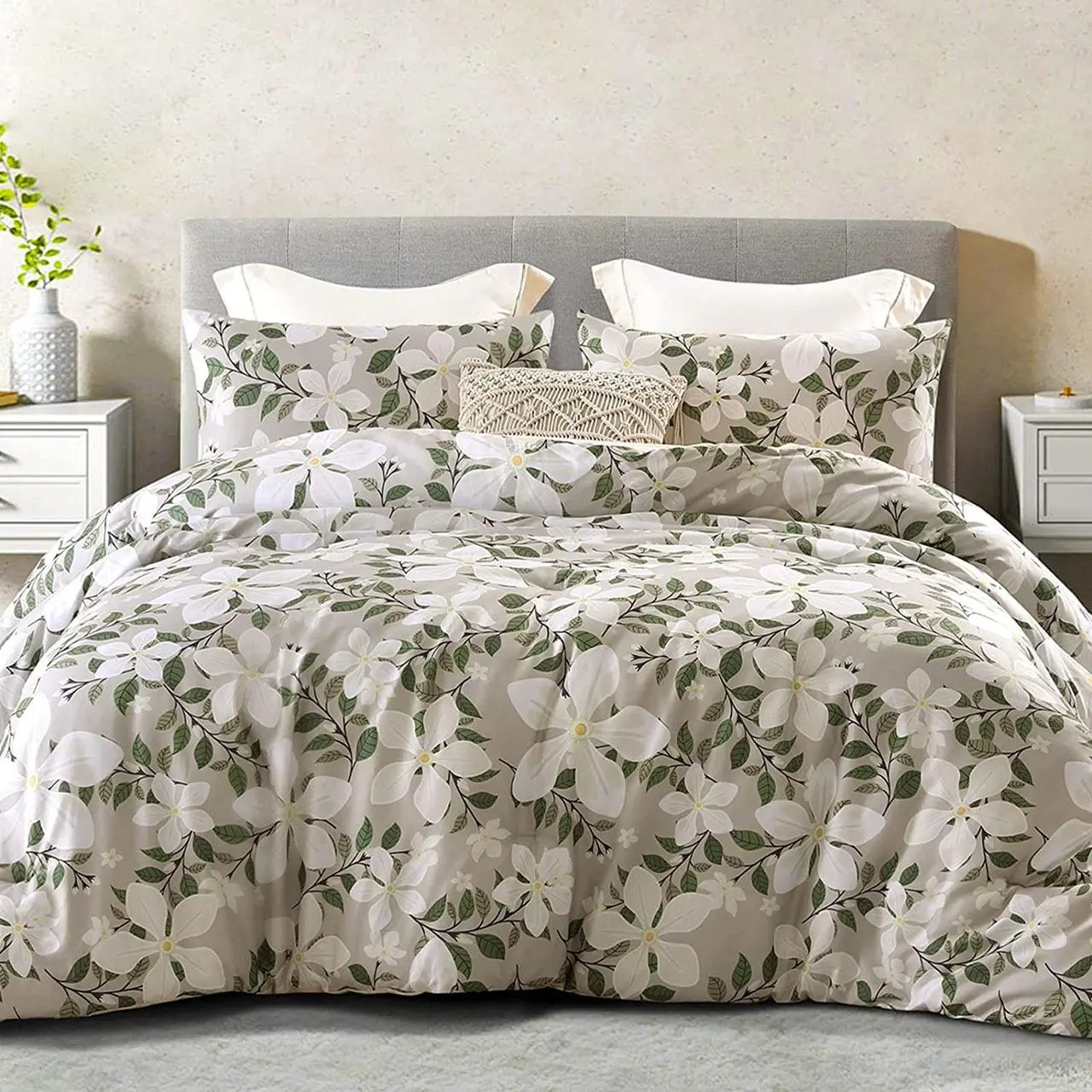 【backtoschoolday】Whale Flotilla King Size Comforter Set, Printed Beige Soft Warm Bedding Comforter Sets for Size Bed Set, 3 Pieces Micoriber Floral Comforter home bedroom