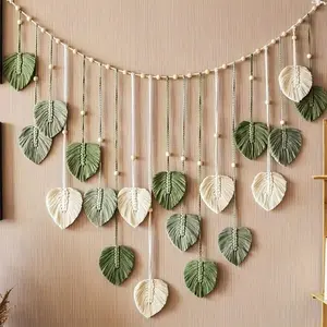 Bohemian Macrame Leaf Wall Hanging for Bedroom Kitchen Dining Bathroom Decor, Rustic Style Nature Ornaments, Perfect Gift for Mom