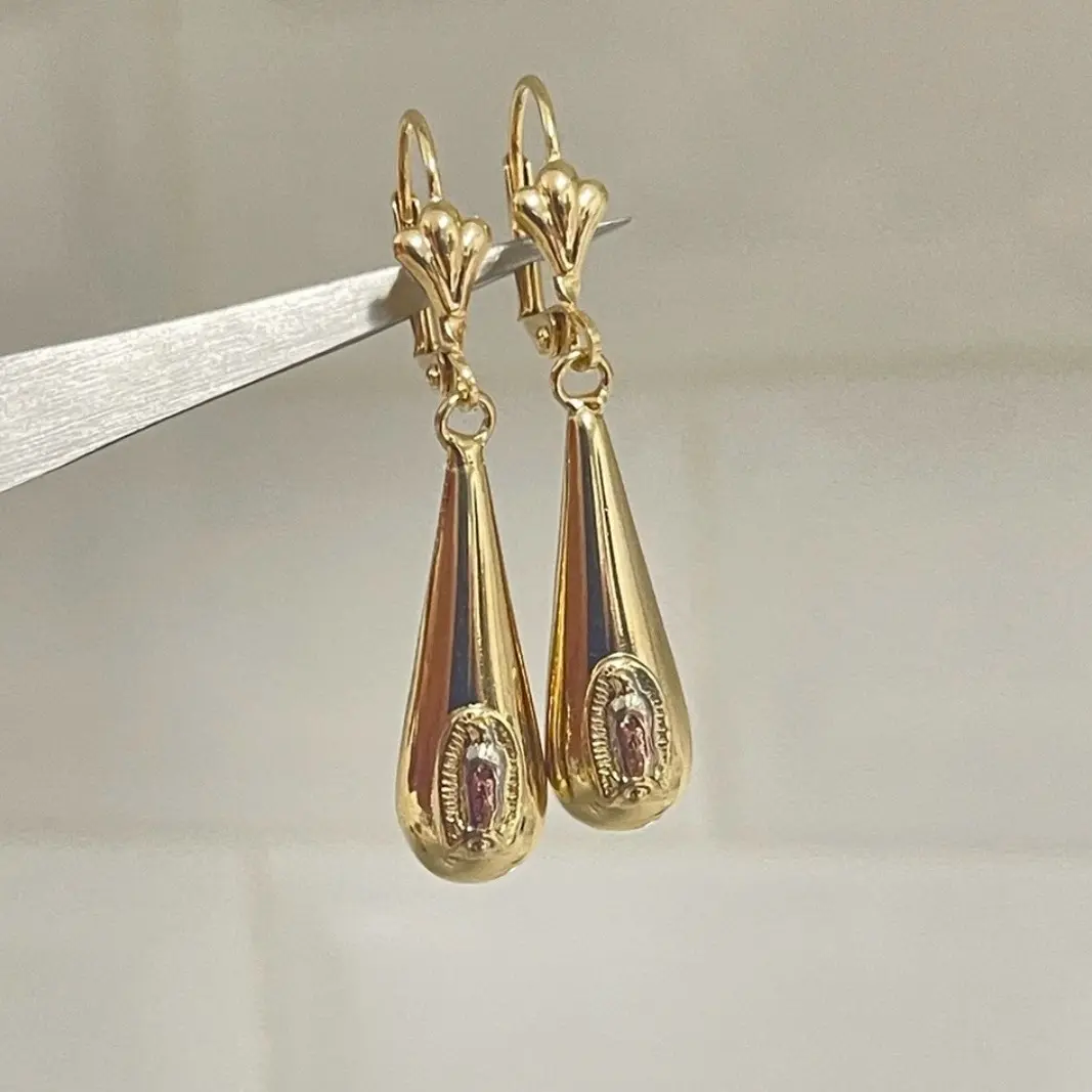 14k Gold Plated Tear Drop Guadalupe Earrings