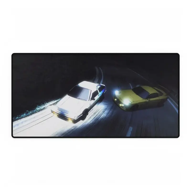 Initial D Desk Mat, AE86 vs RX-7 Drift Night Scene, Large Racing Anime Mouse Pad, Smooth Glide