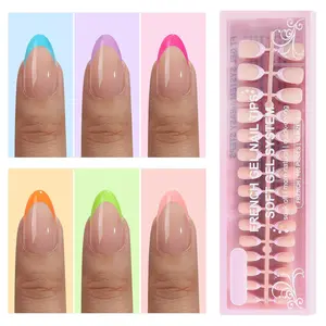 Tip Press on Nails Short Almond-6 packs Soft Tip Nails Gel Pre-shaped No File Need File 3 in 1 Tips,Soak Off Nails Extensions for Women Art DlY 15 Sizes