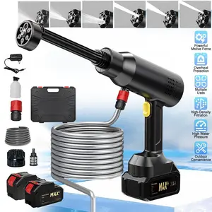 21V Cordless Portable Pressure Washer, 300W Power Cleaner with 2 Rechargeable Batteries, 8L/Min, 30Bar, Foam Pot & Tool Box for Outdoor Cleaning