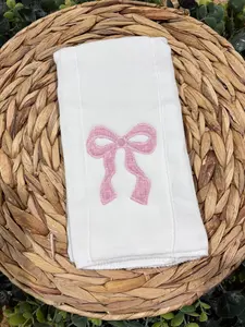 Solid Pink Bow Applique Burp Rag